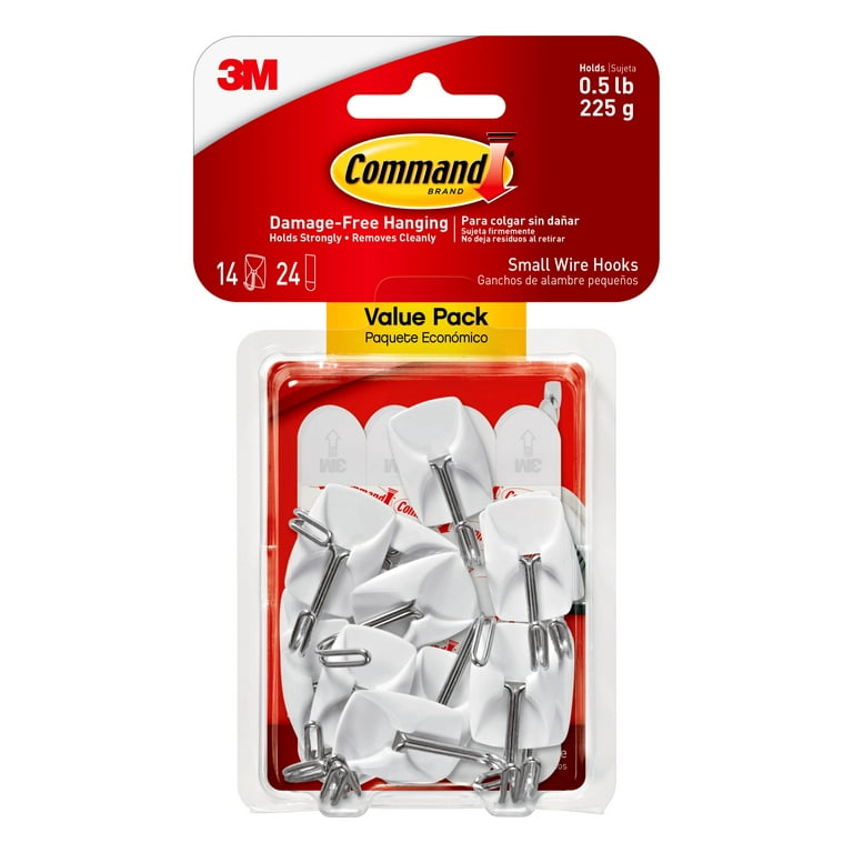 Command Small Wire Hooks Value Pack, White, 14 Hooks, 24 Strips