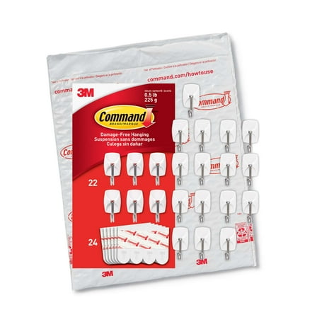 Command Small Wire Toggle Hooks, White, Damage Free Organizing, 22 Hooks and 24 Strips