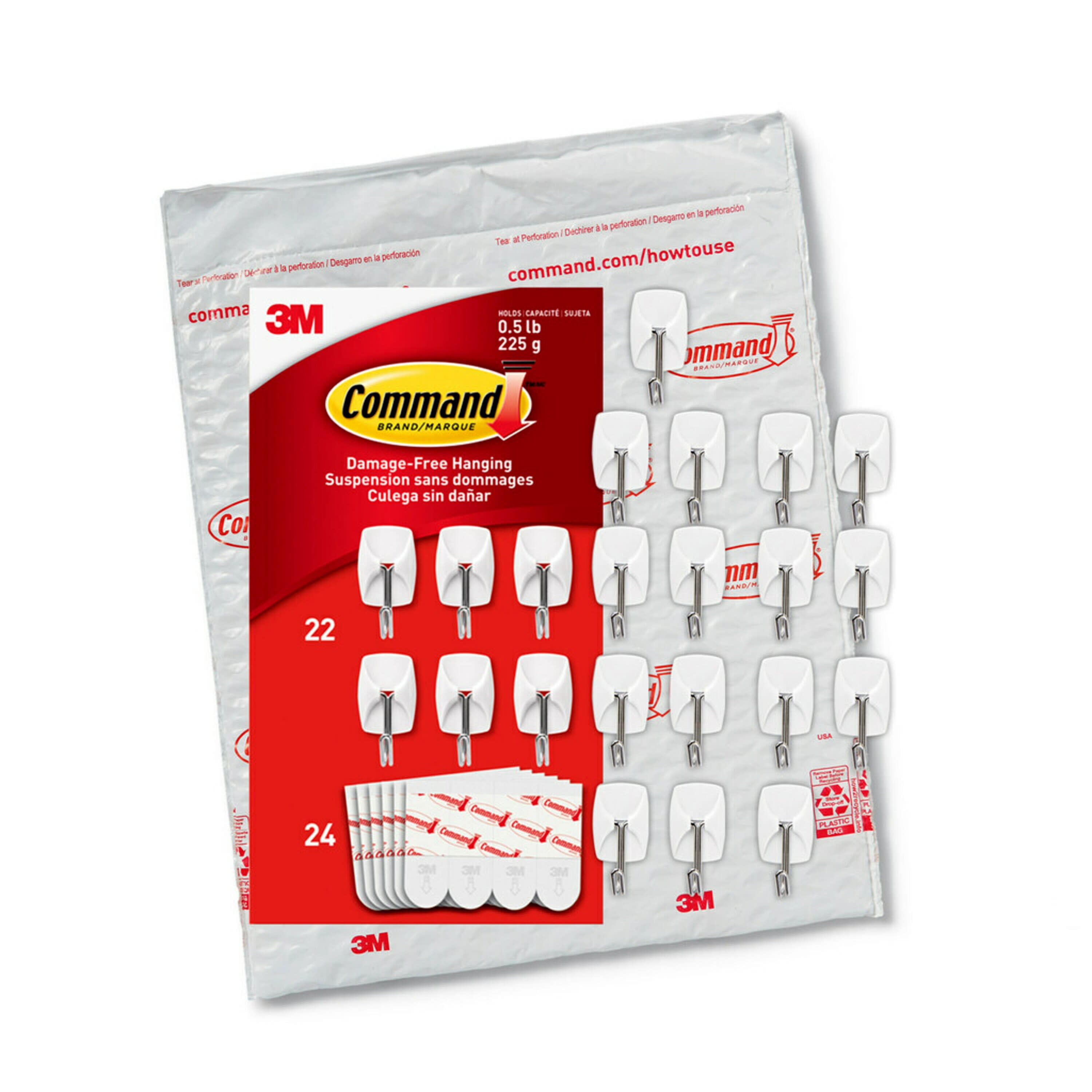 Command Small Wire Toggle Hooks, White, Damage Free Organizing, 22 Hooks  and 24 Strips 