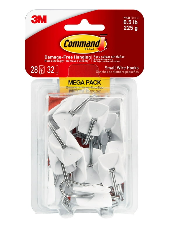 Command Small Wire Toggle Hooks, White, Damage Free Organizing, 28 Hooks and 32 Strips
