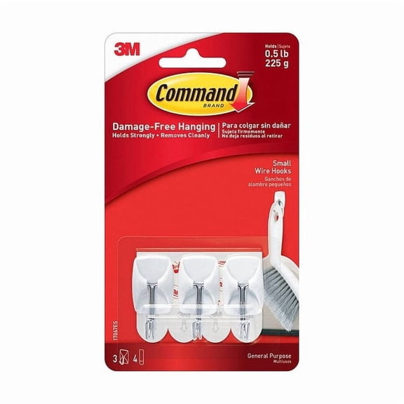 Command Small Wire Toggle Hooks, White, Damage Free Organizing, 3 Hooks and 4 Strips