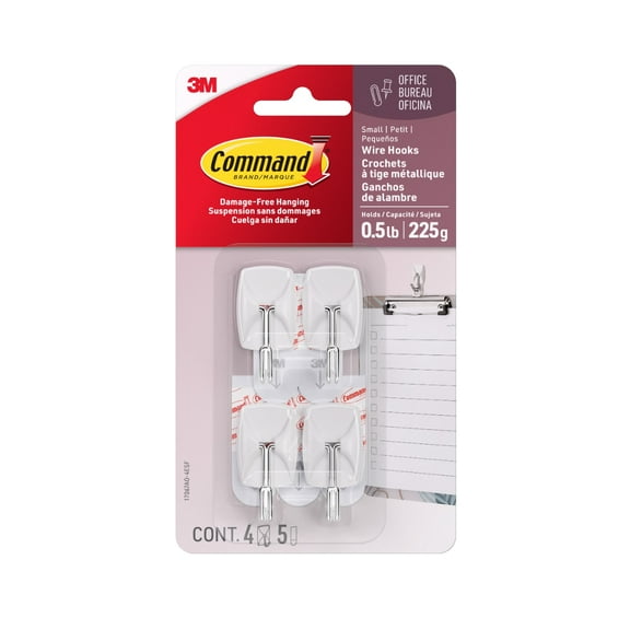 Command Small Wire Toggle Hooks, White, Damage Free Organizing, 4 Hooks and 5 Strips