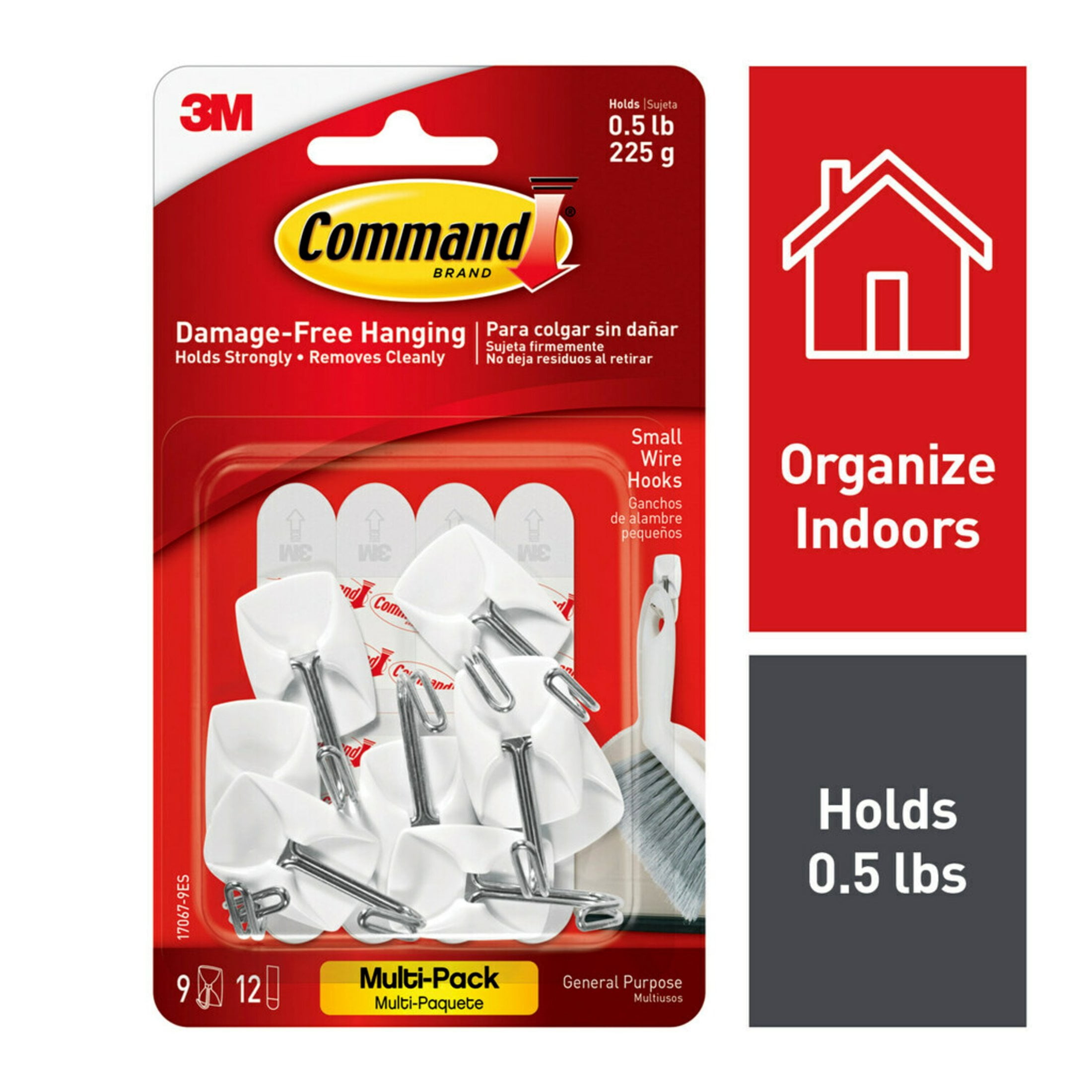 Command Small Wire Toggle Hooks, White, Damage Free Organizing, 9 Hooks and 12 Strips