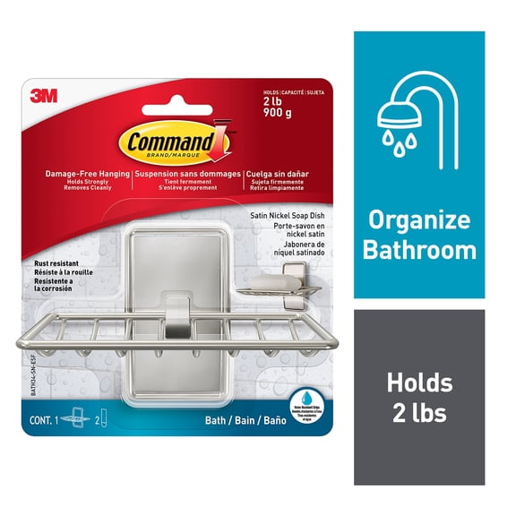 Command Soap Dish, Satin Nickel, Bathroom Organizer, 1 Soap Dish and 2 Command Strips
