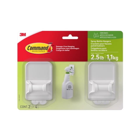 Command Spray Bottle Hangers, 2 White Hangers, 4 Strips