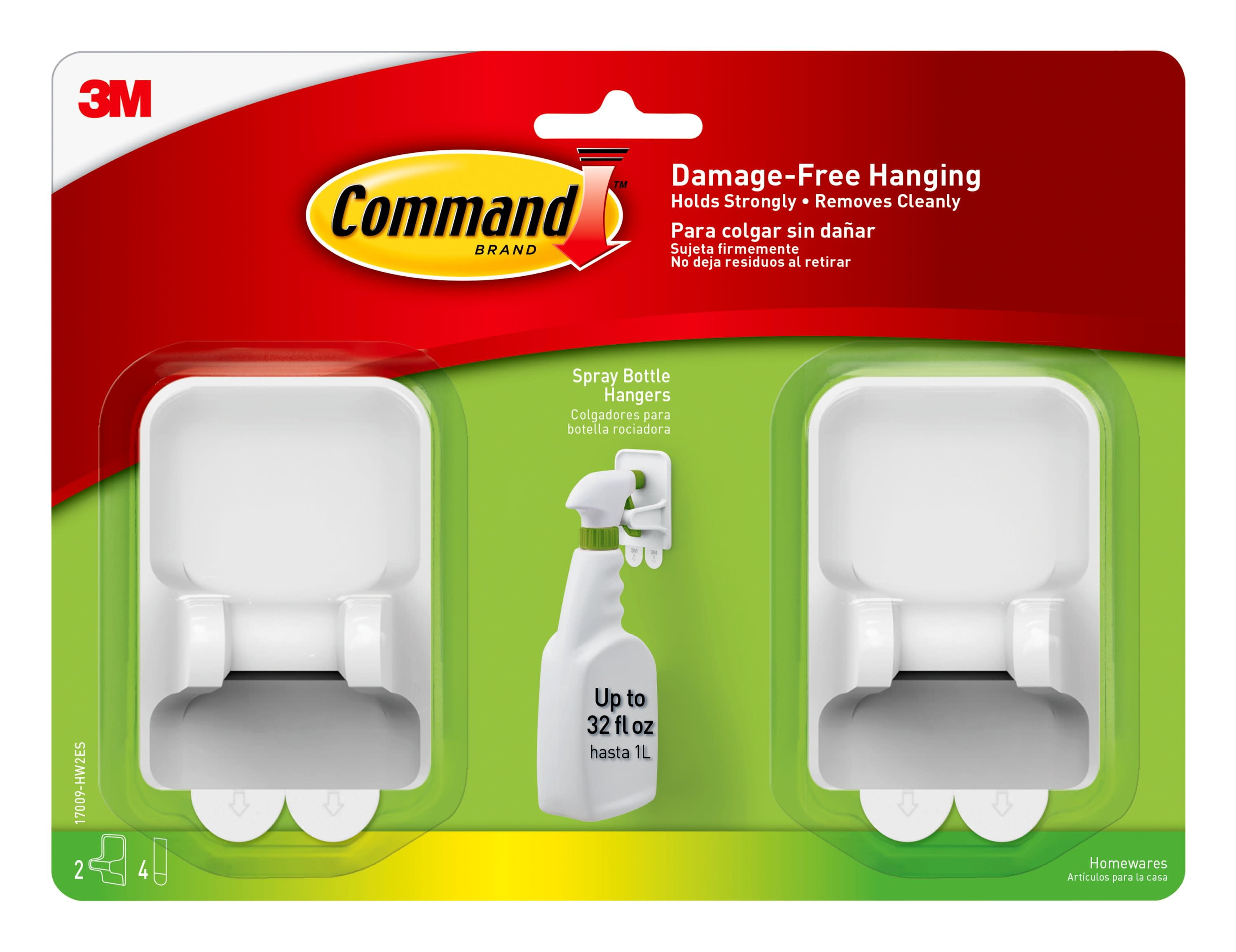 Command Spray Bottle Hangers, 2 White Hangers, 4 Strips