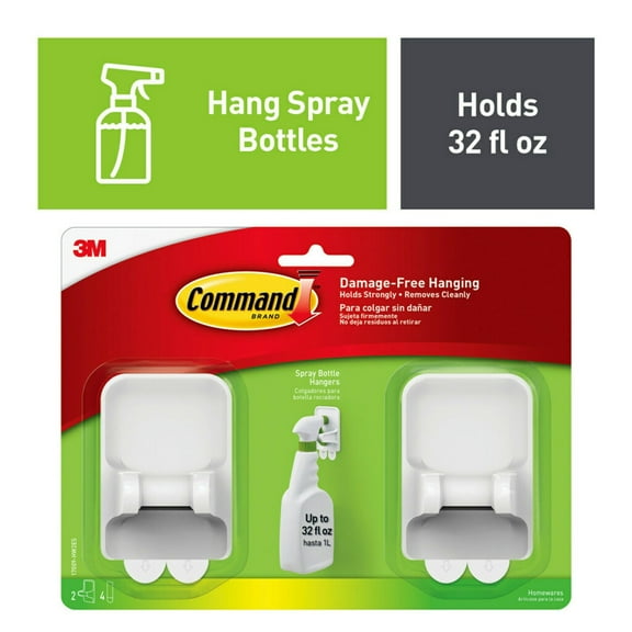 Command Spray Bottle Hangers, 2 White Hangers, 4 Strips
