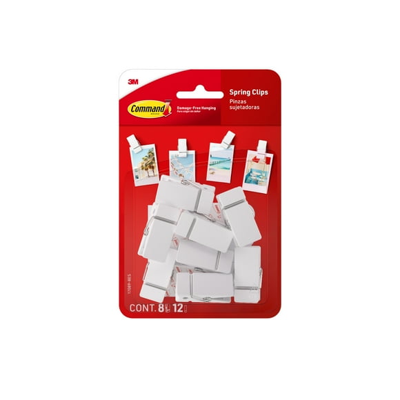 Command Spring Clips, White, 8 Clips, 12 Small Strips