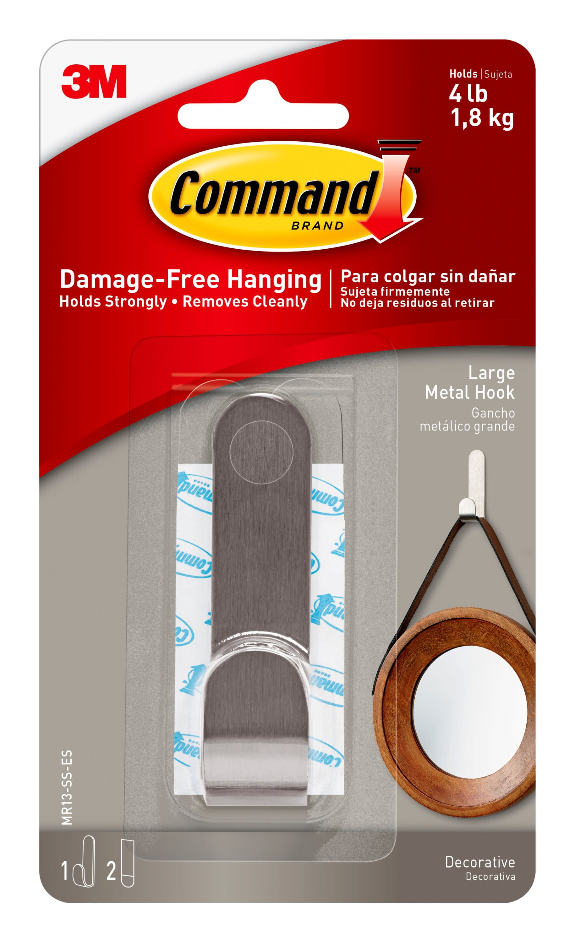 Command Stainless Steel Hook, Large, 1 Wall Hook