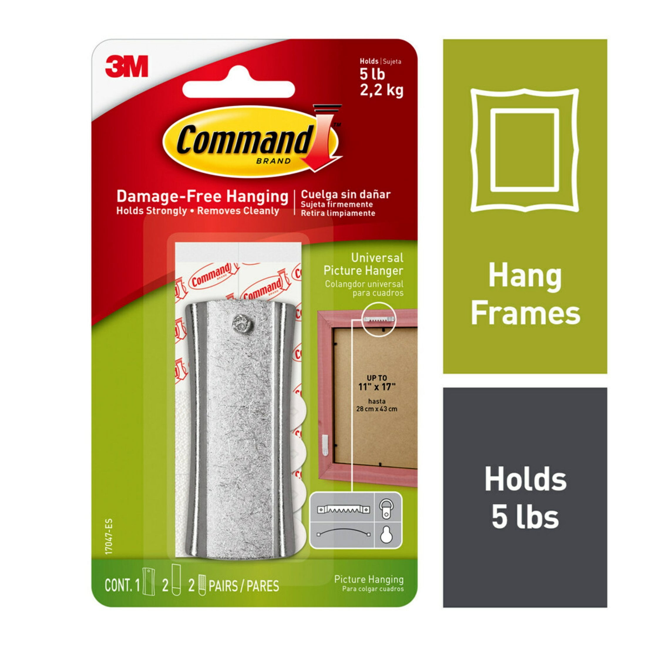 Large Silver Adhesive Picture Hanger with Assorted Hooks