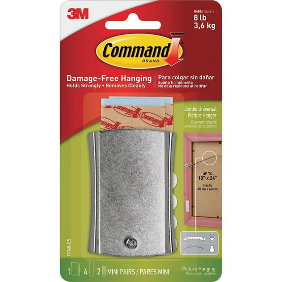 Command Sticky Nail Wire-Backed Hanger - 8 lb (3.63 kg) Capacity - for Decoration, Pictures - Metal - Silver - 1 / Pack | Bundle of 5