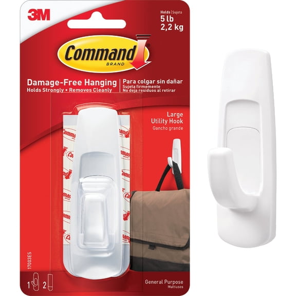 Command Store,Plastic Utility Hook, Large, 5-Pound Capacity, 4-Hooks, White 3M - 17003ES - 4/Pack