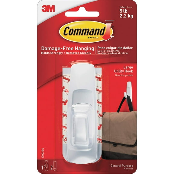 Command Store,Plastic Utility Hook, Large, 5-Pound Capacity, 4-Hooks, White 3M - 17003ES - 4/Pack