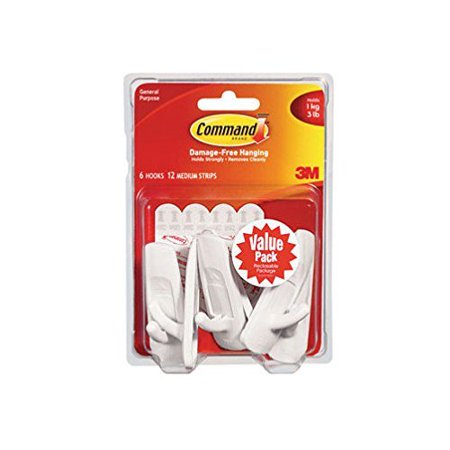 Command Strips 17001-VP-6PK Medium Command Hooks Value Pack 6 Count