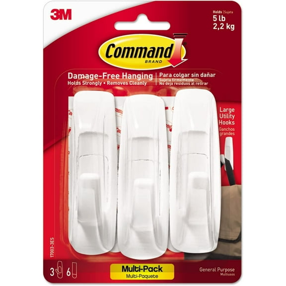 Command Strips 17003-VP-3PK Large Command Utility Hooks With Adhesive Strips 3 Count