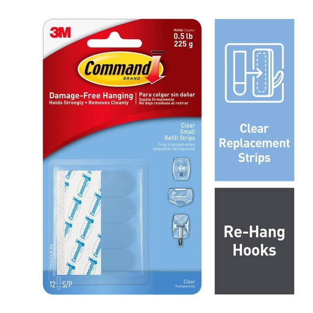 Command Reusable Strips Command Refill Strips, Clear, Small, 12 Strips/Pack - Walmart.com