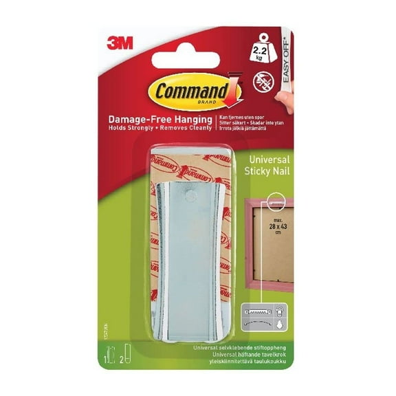 Command Large Sawtooth Sticky Nail Hanger - Adhesive Hook, White, Metal, L - 1 Piece