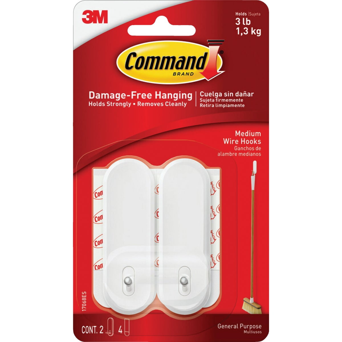 Command Strips 17068 Medium Command Wire Hooks 2 Count - Walmart.com