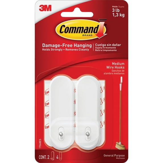 Command Strips 17068 Medium Command Wire Hooks 2 Count - Walmart.com