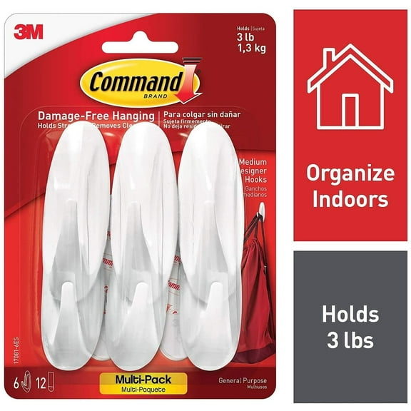 Command Strips 17081VP-6ES Medium Command Adhesive Hooks