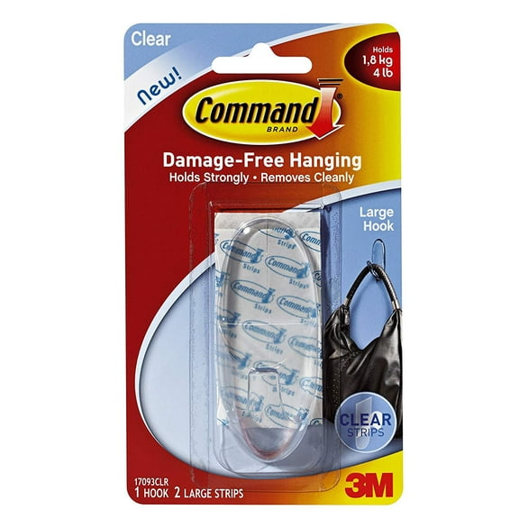 3M Command Large Clear Hook - Adhesive Wall Hook - 36 Pack
