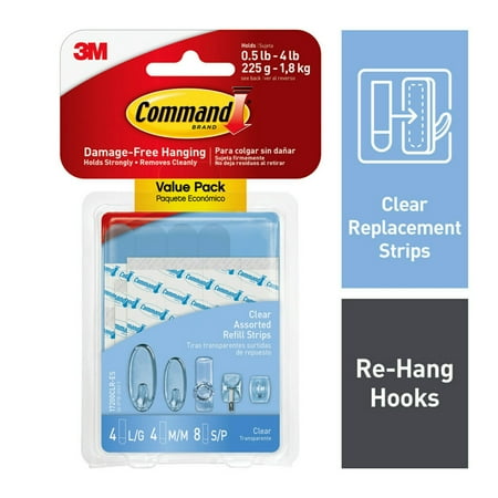 Command Strips 17200CLR Clear Assorted Refill Strips 16 Count