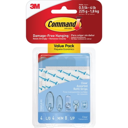 Command Strips 17200CLR Clear Assorted Refill Strips 16 Count