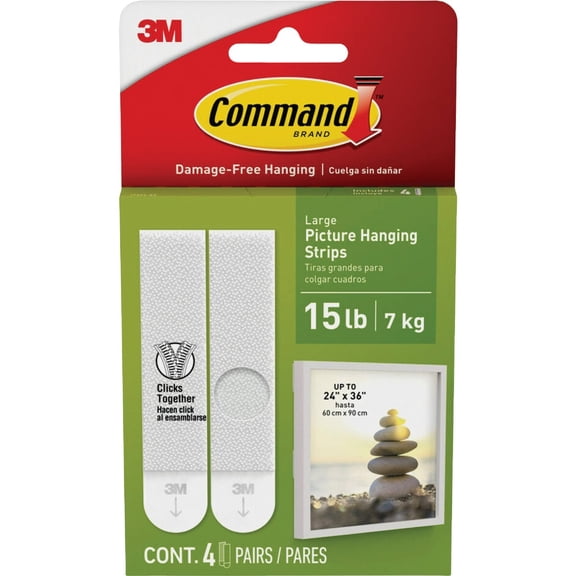 Command Strips 17206 Large White Picture Hanging Strip Pack 4 Count