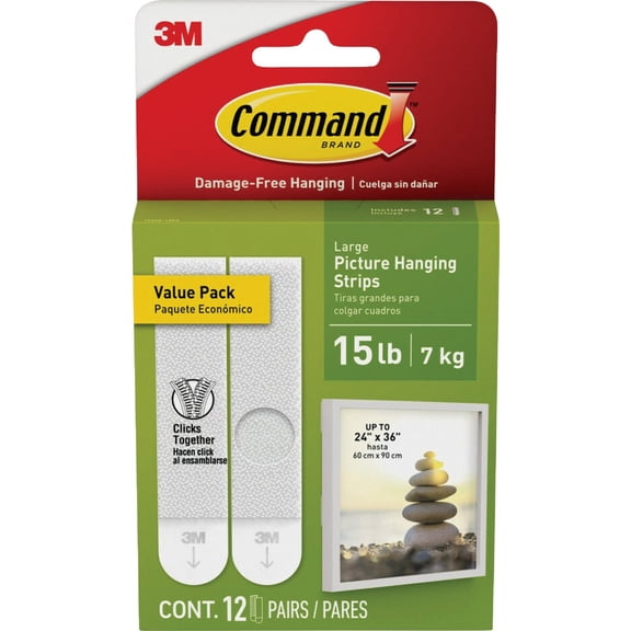 Command Strips, 24 Pairs, White Residential Use, Standard Application