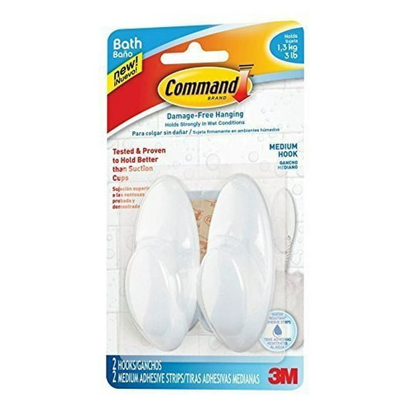 Command Strips BATH18-ES Command Medium Frosted Bath Hook Set 2 Count