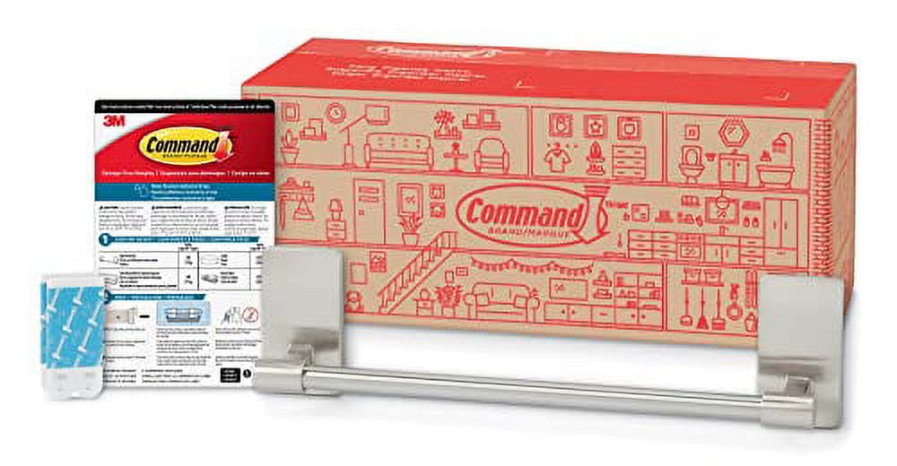 Command Hand Towel Bar Satin Nickel with Water Resistant Command Strips