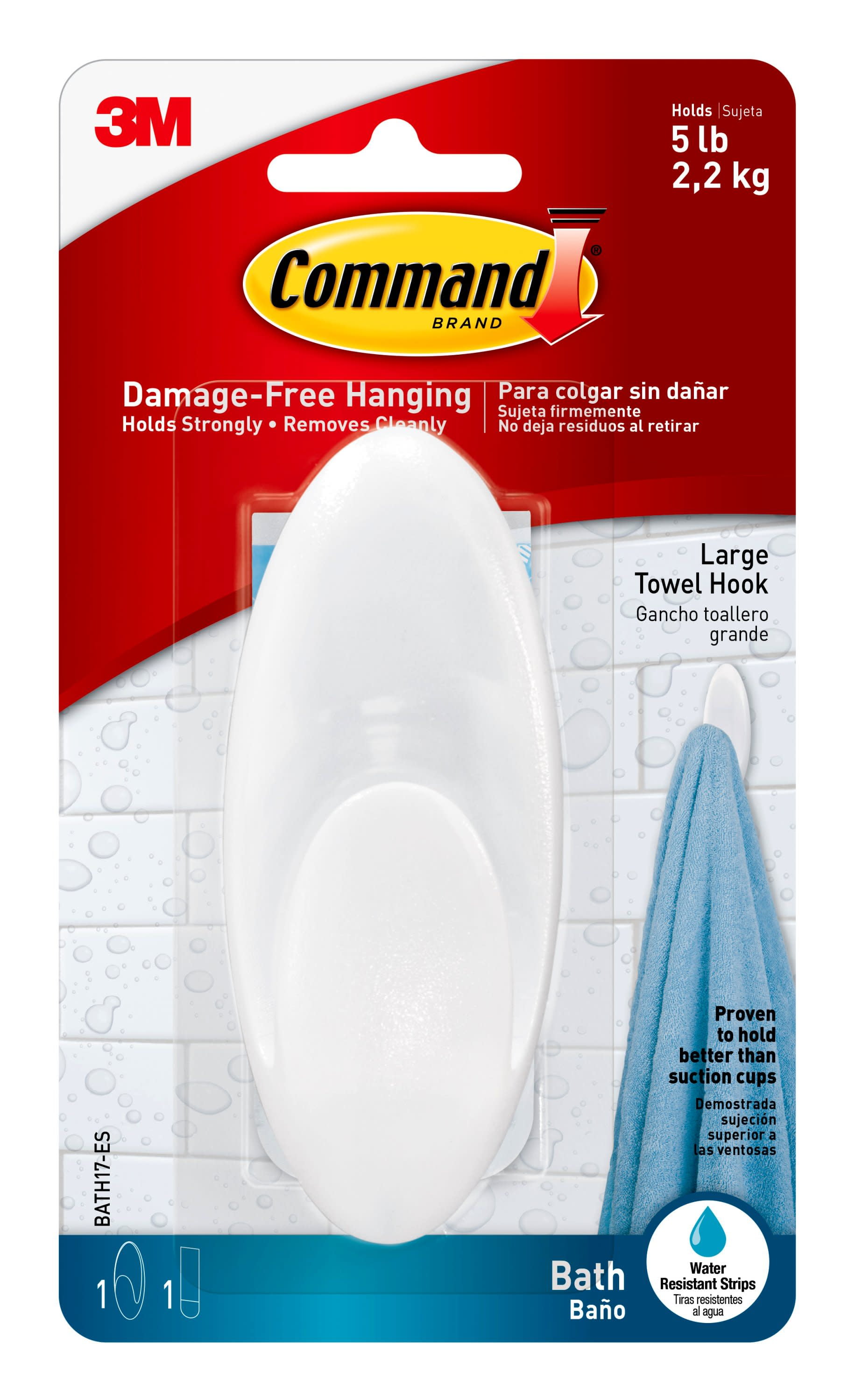 Command Large Towel Hook with Water-Resistant Strips BATH17-ES Clear Frosted