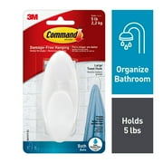 Command Towel Hook, Frosted, 1 Large Wall Hook, Holds 5 lbs, 1 Water Resistant Strip, Bathroom Organization