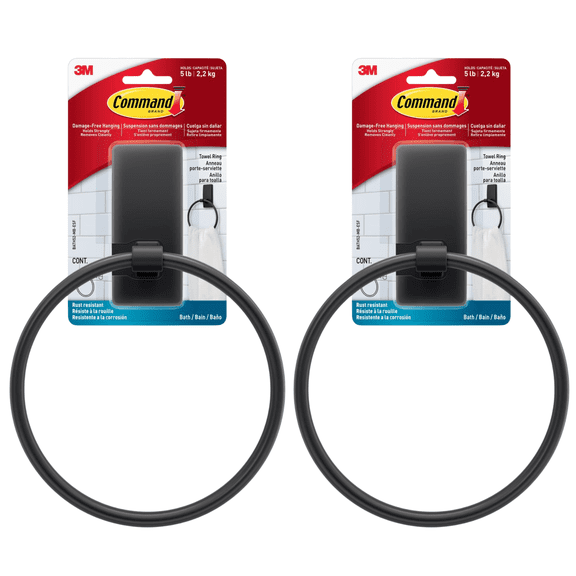 Command Towel Ring [Removable]: 1 ring (Matte Black) [2-pack] BATH52-MB-ESF