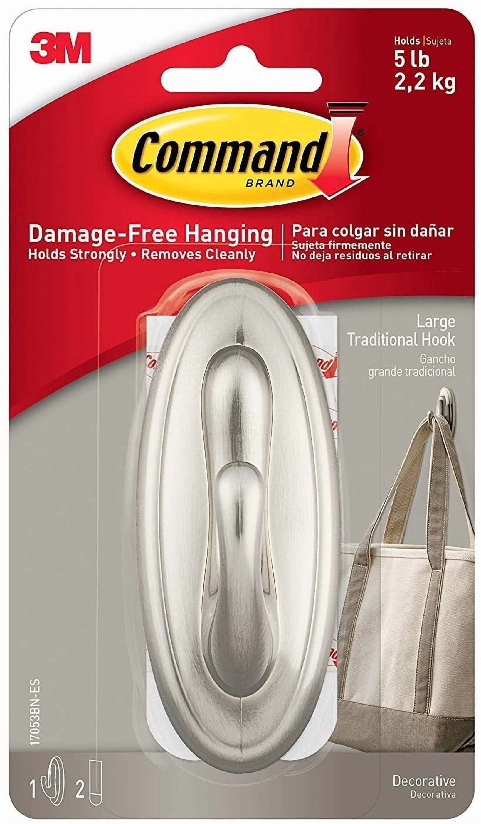 Command Traditional Medium Plastic Hooks, Brushed Nickel, 6-Hook