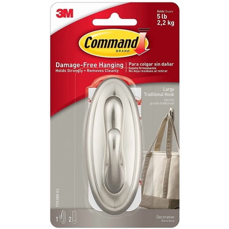 Command Traditional Medium Plastic Hooks, Brushed Nickel, 6-Hook