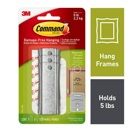 Command Universal Picture Hanger, Holds 5 lbs, 3 Hangers, 6 Pairs Adhesive Strips