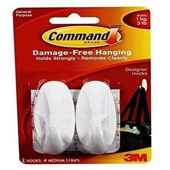 3M Command Utility Adhesive Hook - Reusable, Medium, White
