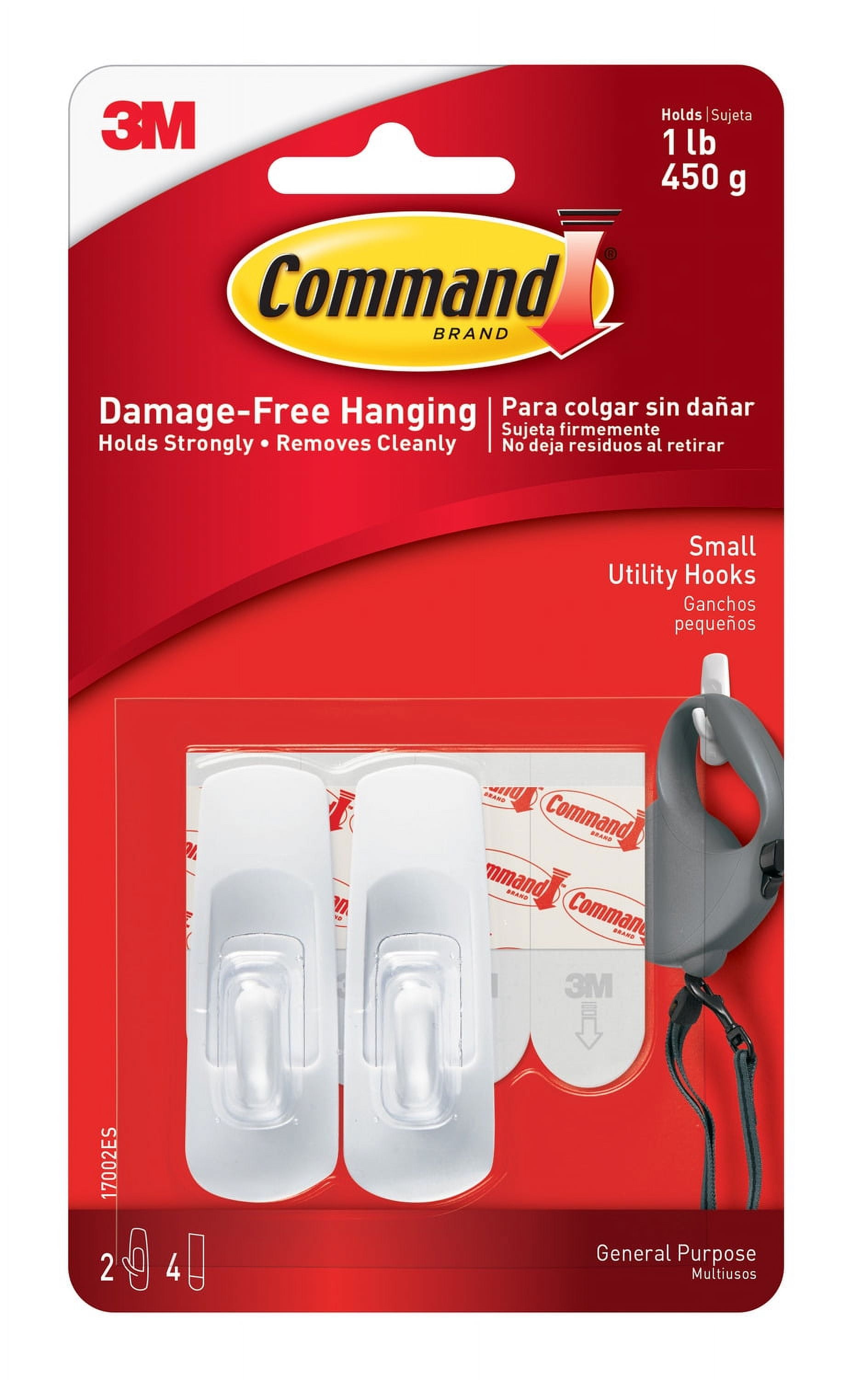 Command Utility Hooks - 2 Small Hook - 1 lb (453.6 g) Capacity - Plastic - White - 2 / Pack Command Utility Hooks - 2 Small Hook - 1 lb (453.6 g) Capacity - Plastic - White - 2 / Pack