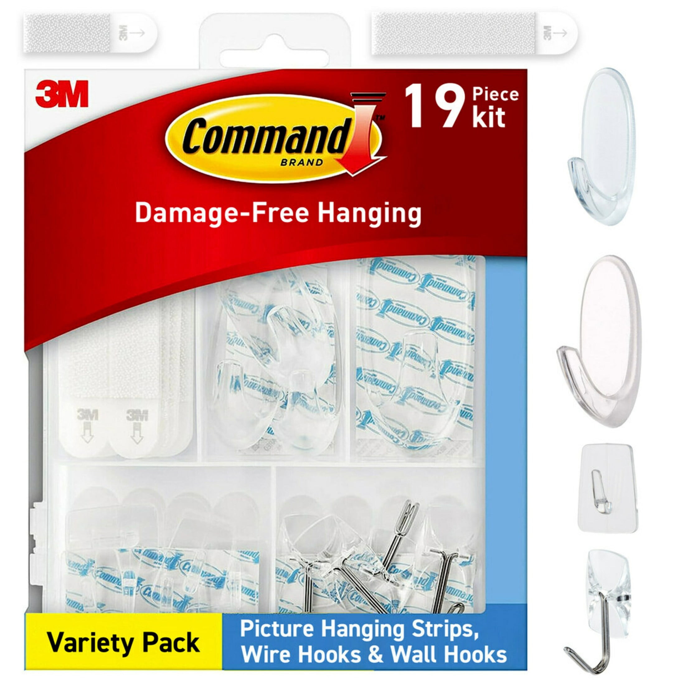 Clear Variety Pack with Picture Hanging Strips, Wire Hooks, and Wall Hooks