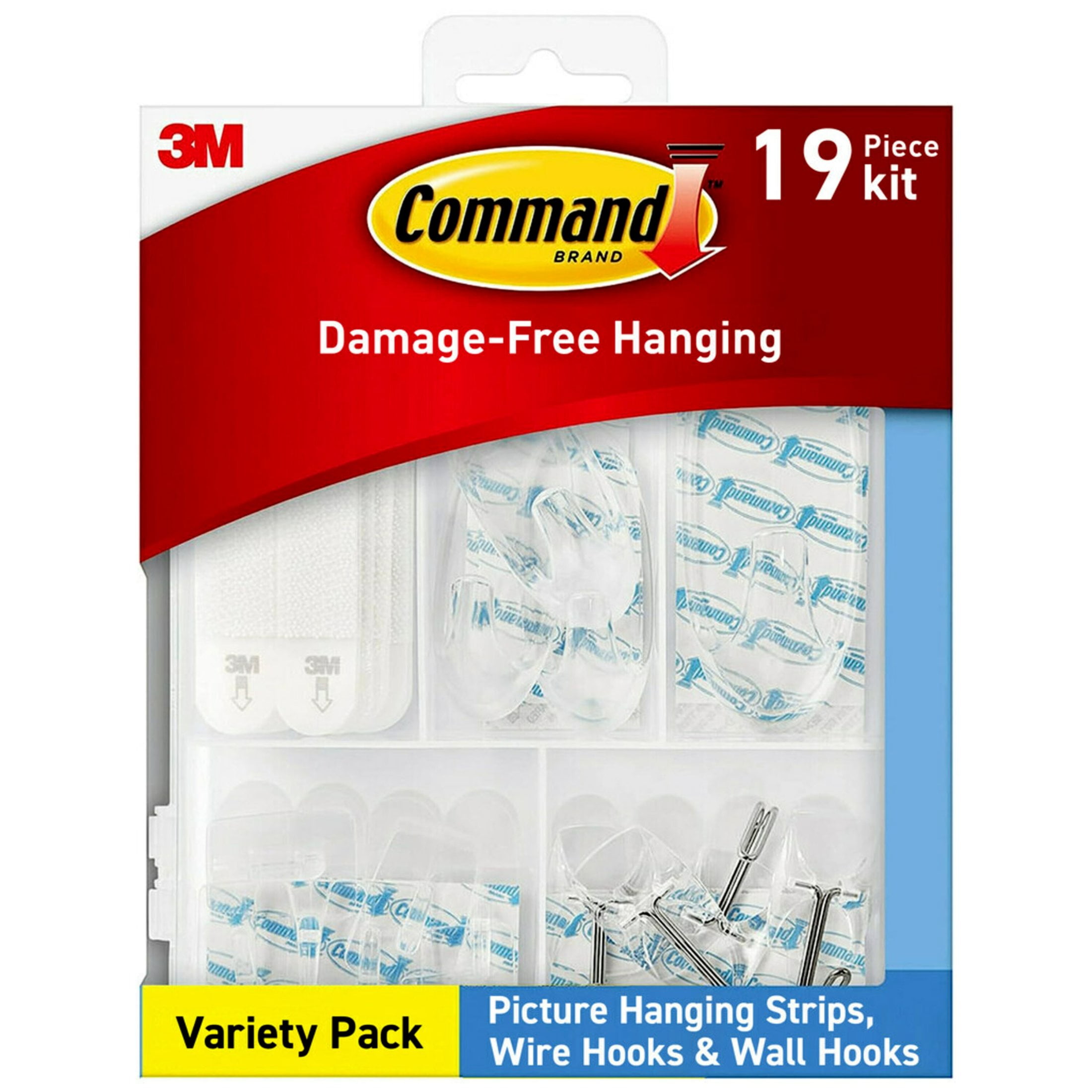 Clear Variety Pack with Picture Hanging Strips, Wire Hooks, and Wall Hooks
