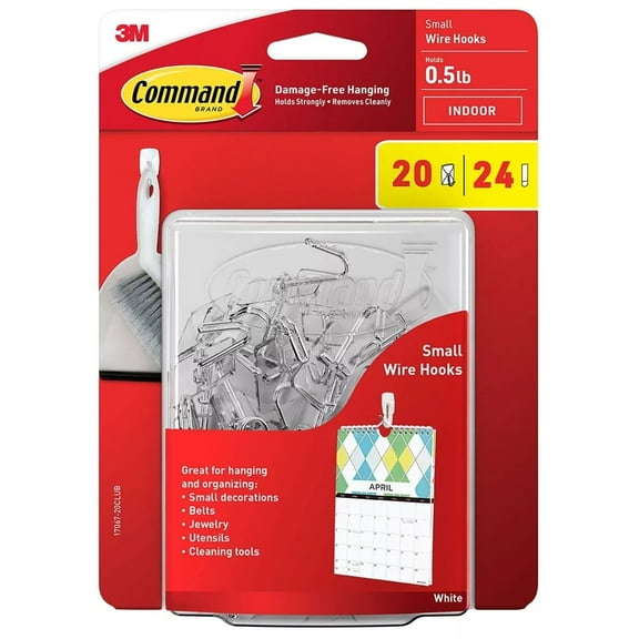 Command Versatile Small Wire Toggle Hooks with Strips, Metal White, 2''W