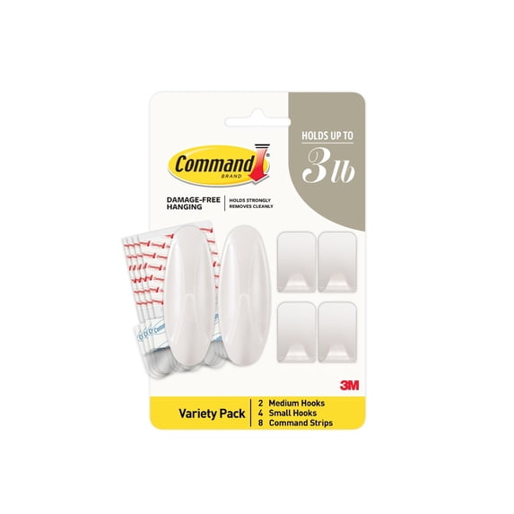 Command Wall Hooks Variety Pack, Limited Edition Radiant Pearl Color, Holds 3 lbs, 10 Hooks, 12 Strips