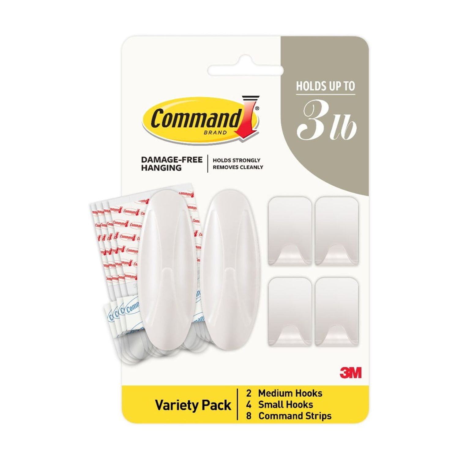 White Plastic Adhesive Wall Hooks Variety Pack