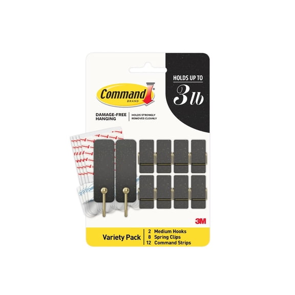 Command Wall Hooks Variety Pack, Limited Edition Soot Color, Holds 3 lbs, 10 Hooks, 12 Strips