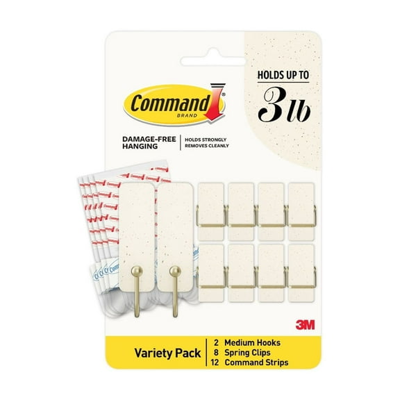 Command Wall Hooks Variety Pack, Limited Edition Vanilla Bean Color, Holds 3 lbs, 10 Hooks, 12 Strips