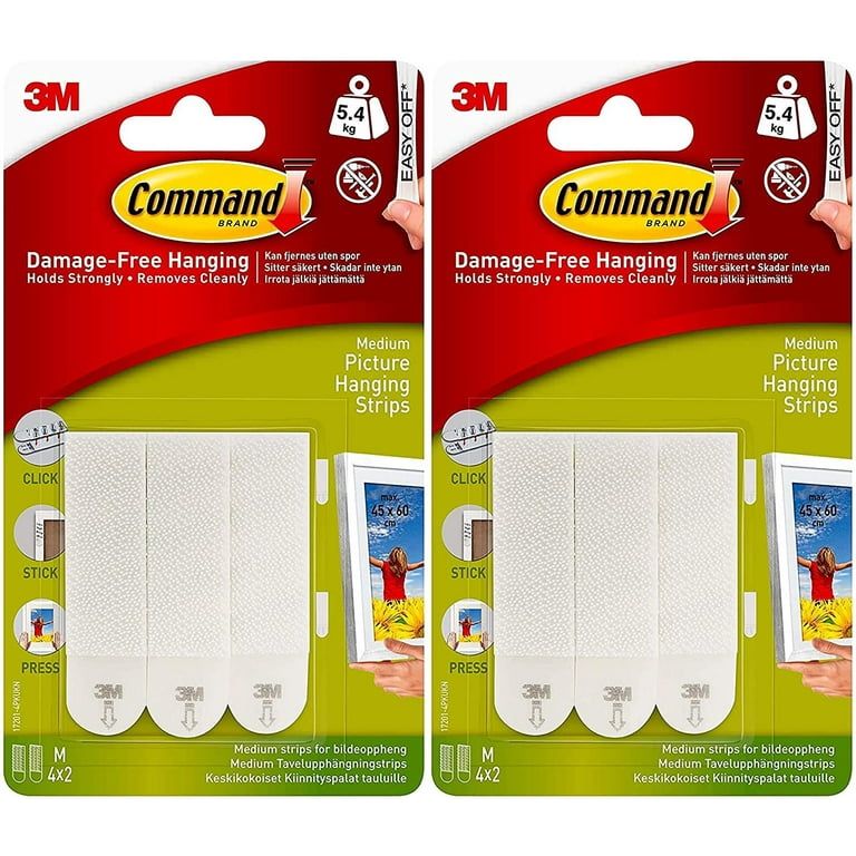 3M Command White Medium Picture Hanging Strips 12 lb 4 pk 3M Command White Medium Picture Hanging Strips 12 lb 4 pk