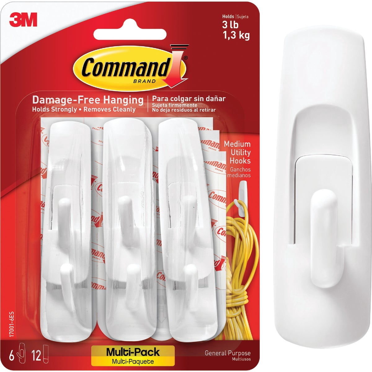 command brand hooks weight X-Large Black Triple Hooks, 1 Hook, 3 Strips this nail free wall hanger hook sticks on a variety of smooth surfaces without leaving holes Command Medium White Hooks, 3
