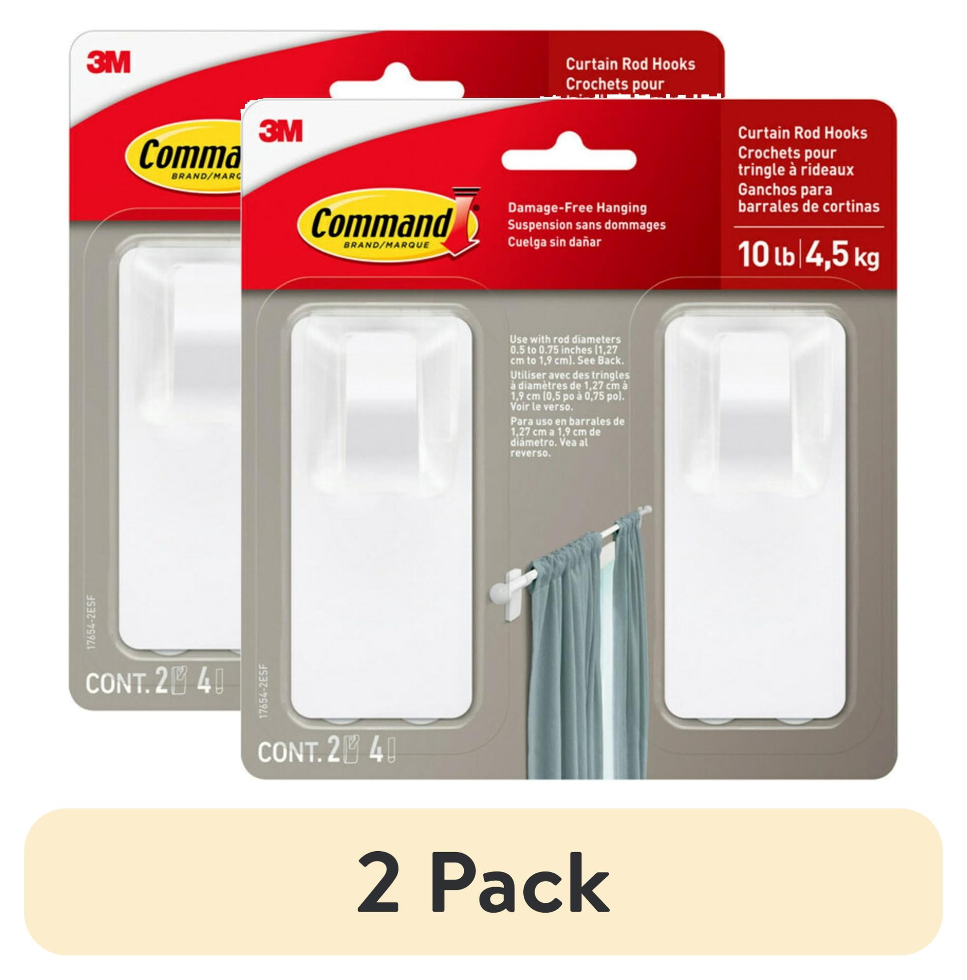 White Plastic Adhesive Curtain Rod Hooks, 2-Pack