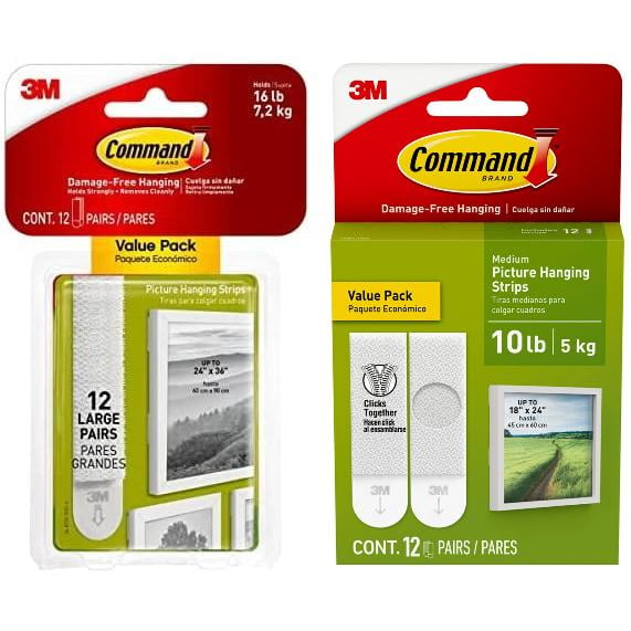 Command White Large Picture Hanging Strips 12 Pairs and Command White Medium Picture Hanging Strips 12 Pairs
